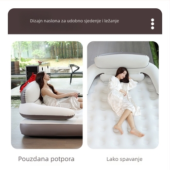 Naduvavajući krevet s naslonom za kampiranje na otvorenom — prenosiv, jednostavan za pohranu, stabilan; nosivost do 300 kg; površina s flokiranom teksturom