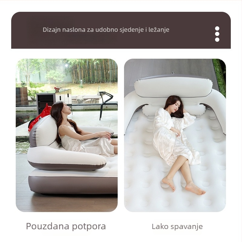 Naduvavajući krevet s naslonom za kampiranje na otvorenom — prenosiv, jednostavan za pohranu, stabilan; nosivost do 300 kg; površina s flokiranom teksturom