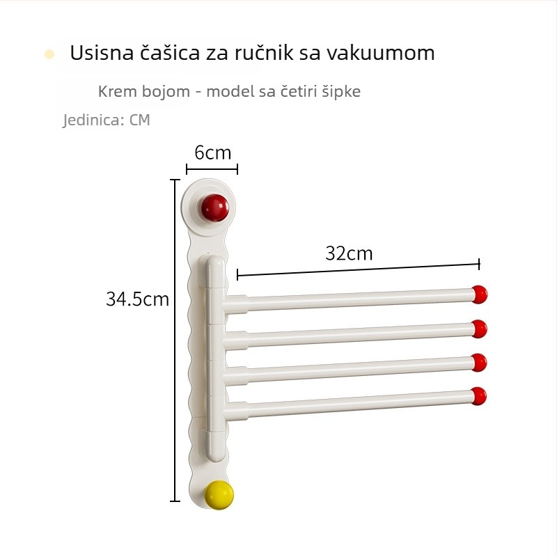 Nerđajući čelik rotirajući nosač za ručnike, zidni, bez bušenja