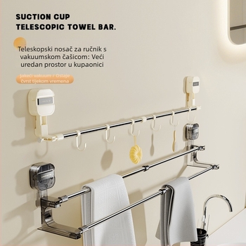 Držač za ručnike u kupaonici s usisnom čašom, okretno teleskopski, bez bušenja — plastika i nehrđajući čelik