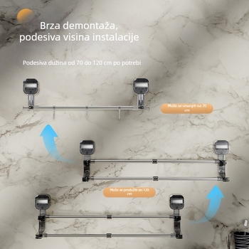 Držač za ručnike u kupaonici s usisnom čašom, okretno teleskopski, bez bušenja — plastika i nehrđajući čelik