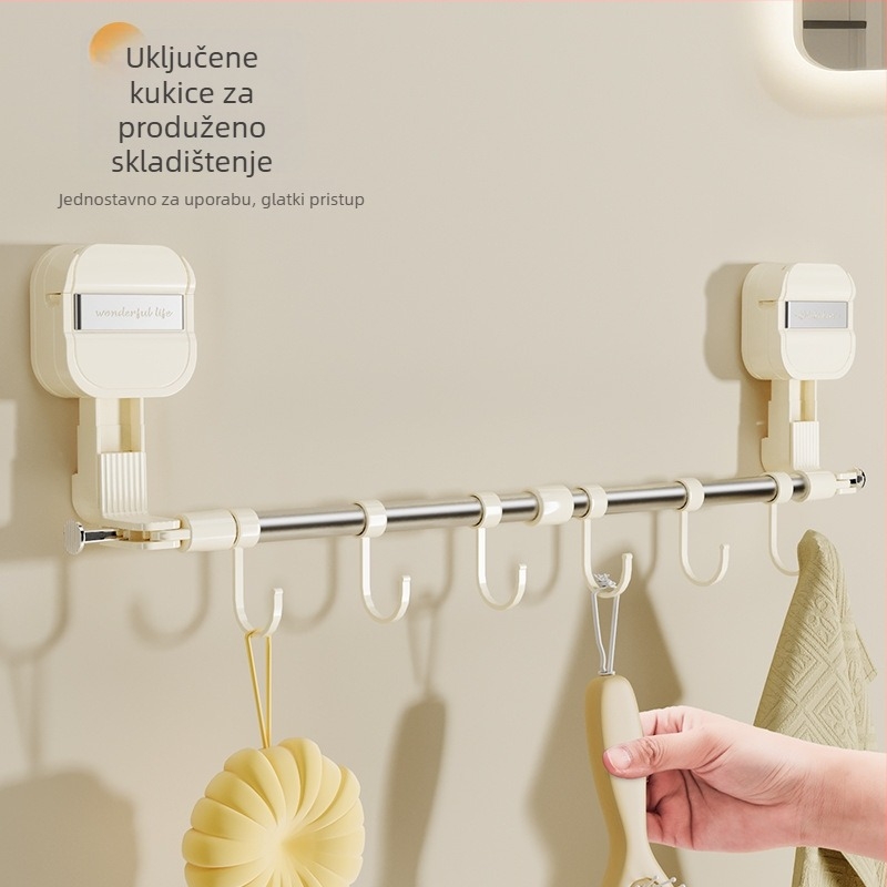 Držač za ručnike u kupaonici s usisnom čašom, okretno teleskopski, bez bušenja — plastika i nehrđajući čelik