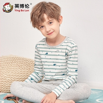Inborn dječji pamučni set donjeg rublja za dječake, gornji dio s okruglim izrezom, prugasti i crtani uzorak, upijanje vlage.