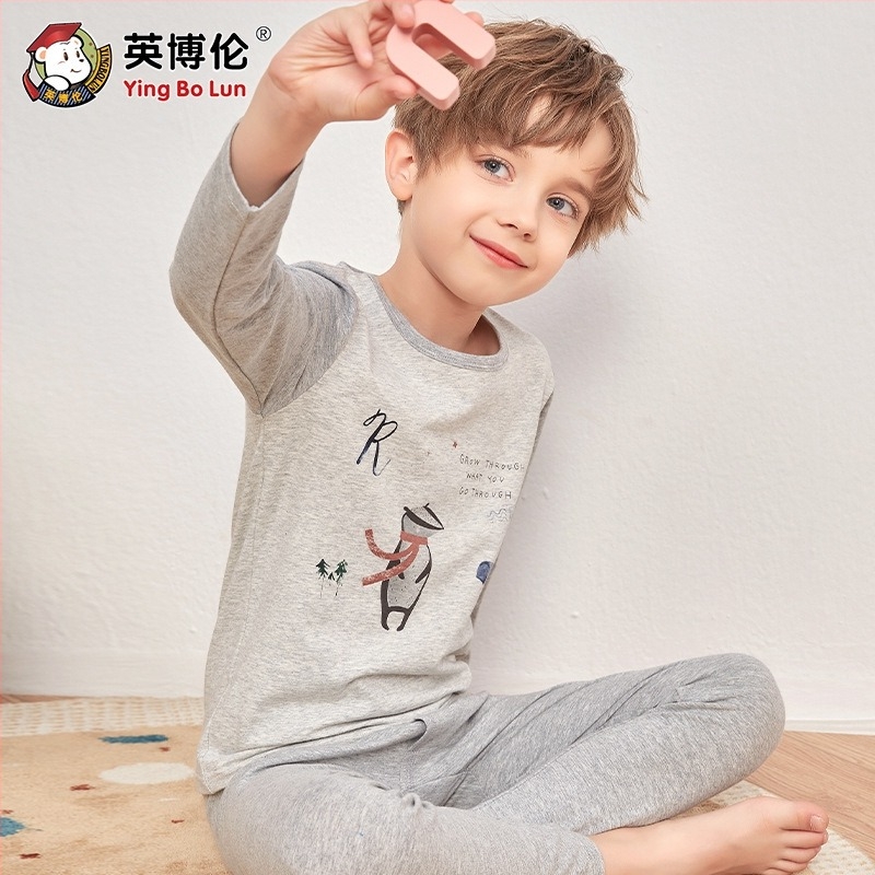 Inborn dječji pamučni set donjeg rublja za dječake, gornji dio s okruglim izrezom, prugasti i crtani uzorak, upijanje vlage.