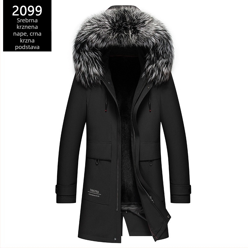 Enos Boni muški kaput srednje duljine od krzna Rex s kapuljačom i velikim ovratnikom od lisjeg krzna, zatvarač sprijeda, vodootporna podstava