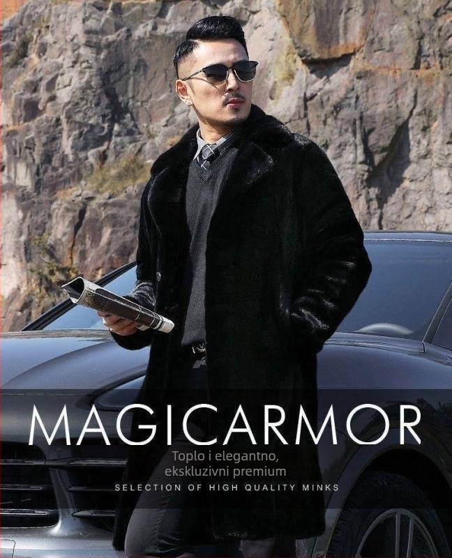 Muški dugi kaput od umjetnog krzna, udoban slobodan kroj, jednostruko kopčanje, ovratnik stila sakoa