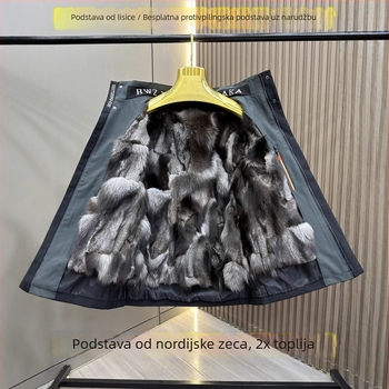 Muška kratka krznena jakna s odvojivom lisijeg krzna podstava — uski kroj, kapuljača, zatvarač, zimski komad