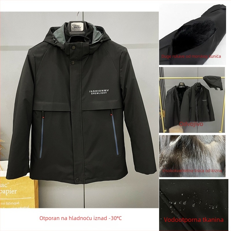 Muška jakna od lisice s odvojivim podstavom, kapuljom, zatvaračem na zip, uskog kroja