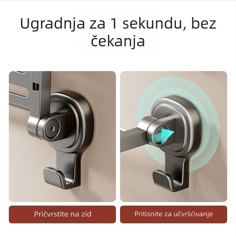 Sklopivi držač ručnika za kupaonicu s prisavkom — bez bušenja, željezo i ABS