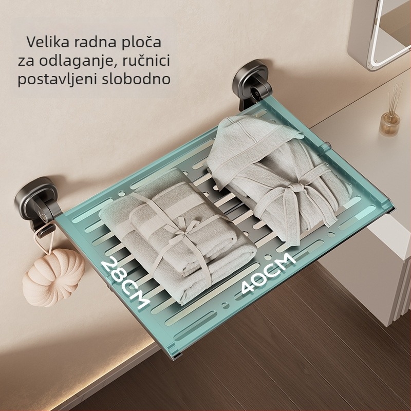 Sklopivi držač ručnika za kupaonicu s prisavkom — bez bušenja, željezo i ABS