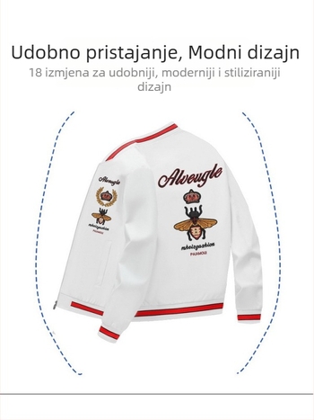 Muška jakna s cvjetnom vezom, korejski stil, zip, rever ovratnik, uski kroj