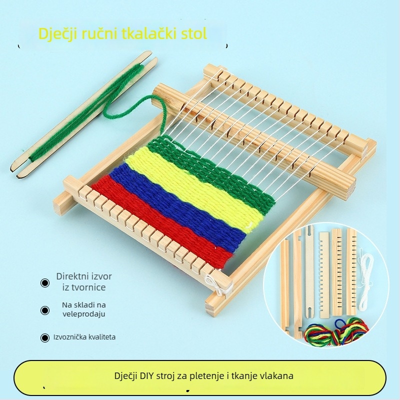 Ručni drveni stroj za pletenje za djecu – edukativna drvena igračka za intelektualni razvoj (ne-električni, DIY, uzrast 7–14)