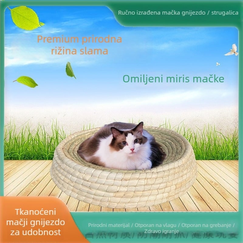 Slamnato mačje gnijezdo — zdjela oblika, pletene; Materijal: slama; Kategorija: gnijezdo za kućne ljubimce