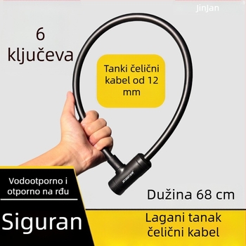 Katanac za bicikl s čeličnim kablom, prenosiv, protiv krađe, za planinske, električne i cestovne bicikle