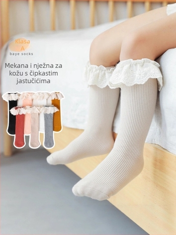 Dječje pamukaste čarape s Jacquard čipkom, dugi lem, proljeće-jesen, prozračne i upijajuće znoj.