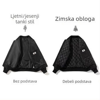 Unisex jakna sa stojećim ovratnikom, zatvarač, raglan rukav, debeli materijal, bočne džepove