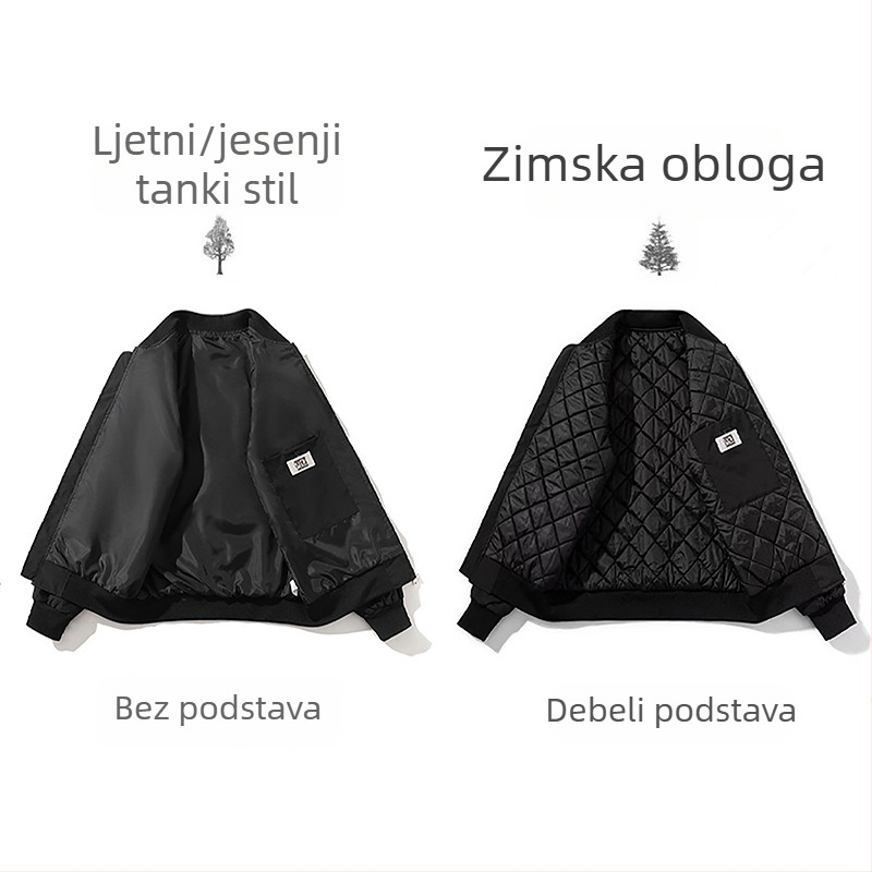 Unisex jakna sa stojećim ovratnikom, zatvarač, raglan rukav, debeli materijal, bočne džepove