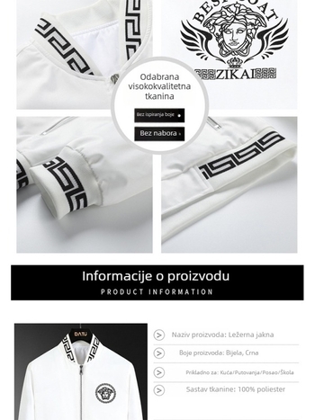 Muška jakna s izvezenim detaljima – korejski stil, zatvarač, uski kroj, dugi rukavi, poliester materijal