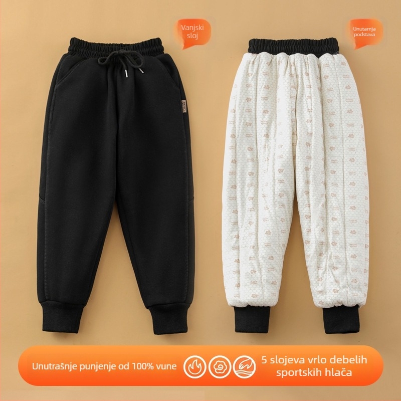 Dječje zimske hlače s fleec podstavom, pamuk–poliester mješavina, unisex, srednji pojas, elastični pojas