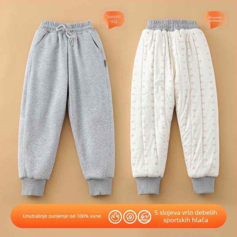 Dječje zimske hlače s fleec podstavom, pamuk–poliester mješavina, unisex, srednji pojas, elastični pojas