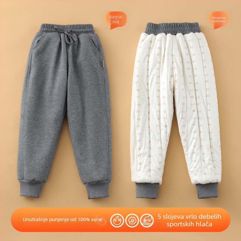 Dječje zimske hlače s fleec podstavom, pamuk–poliester mješavina, unisex, srednji pojas, elastični pojas