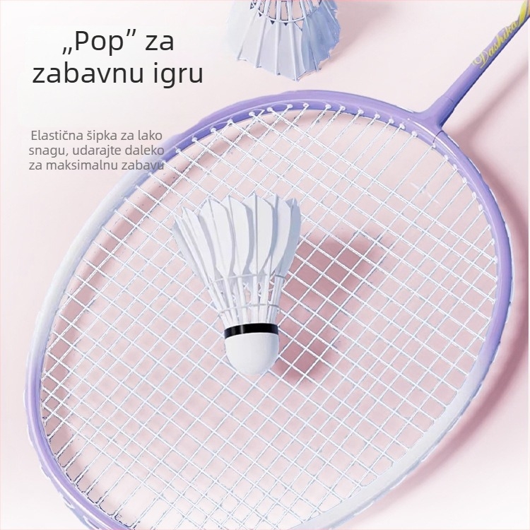 Set badminton raketa, izdržljiv i visoke elastičnosti, ultralagan all-in-one dizajn, pogodan za učenike, odrasle i parove — okvir: legura željeza; najlon: najlon; tvrdoća rakete: umjerena