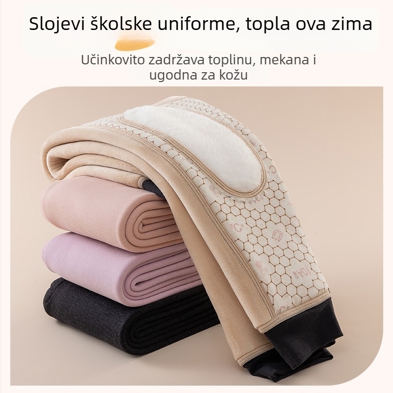 Dječje hlače s flis podstavom, visokim pojasom, za jesen-zimu, Derong tkanina, poliester 50–70%
