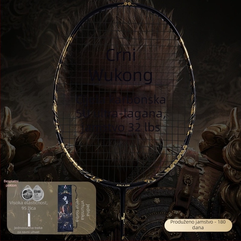 Oled badminton raketa Black Myth Wukong, potpuno karbonsko okviro, težina 80–84 g, debljina drške G5, za srednje–napredne igrače