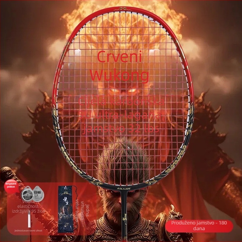 Oled badminton raketa Black Myth Wukong, potpuno karbonsko okviro, težina 80–84 g, debljina drške G5, za srednje–napredne igrače