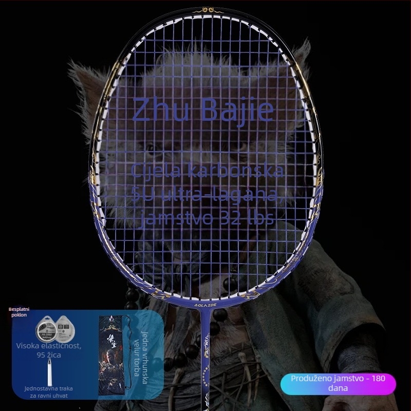 Oled badminton raketa Black Myth Wukong, potpuno karbonsko okviro, težina 80–84 g, debljina drške G5, za srednje–napredne igrače