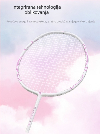 Raketa za badminton, okvir od karbonskih vlakana, masa 80-84 g, debljina drške G5, tip udarca: direktni udarac