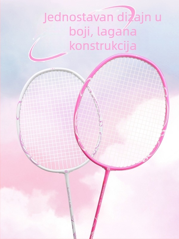 Raketa za badminton, okvir od karbonskih vlakana, masa 80-84 g, debljina drške G5, tip udarca: direktni udarac
