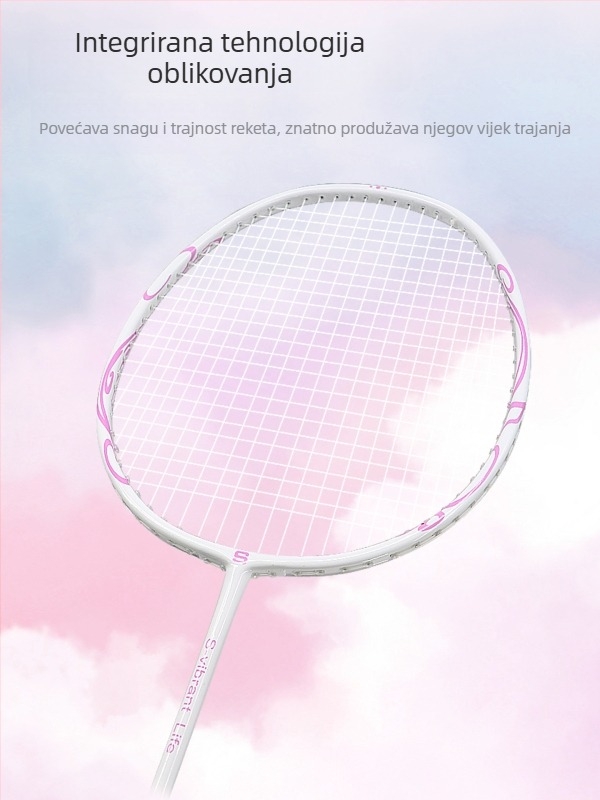 Raketa za badminton, okvir od karbonskih vlakana, masa 80-84 g, debljina drške G5, tip udarca: direktni udarac