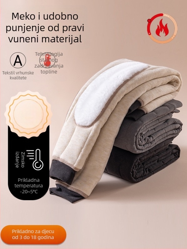 Dječje hlače od flece, debelo tople – visok pas; zima; za djecu 8+ godina (140 cm+); vanjska tkanina: 95% poliester, 5% elastan; punilo: 90% poliester, 10% vuna