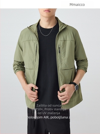 Muška jakna s kapuljačom i više džepova, lagana najlonsko-mješavina, UPF50+, zatvarač