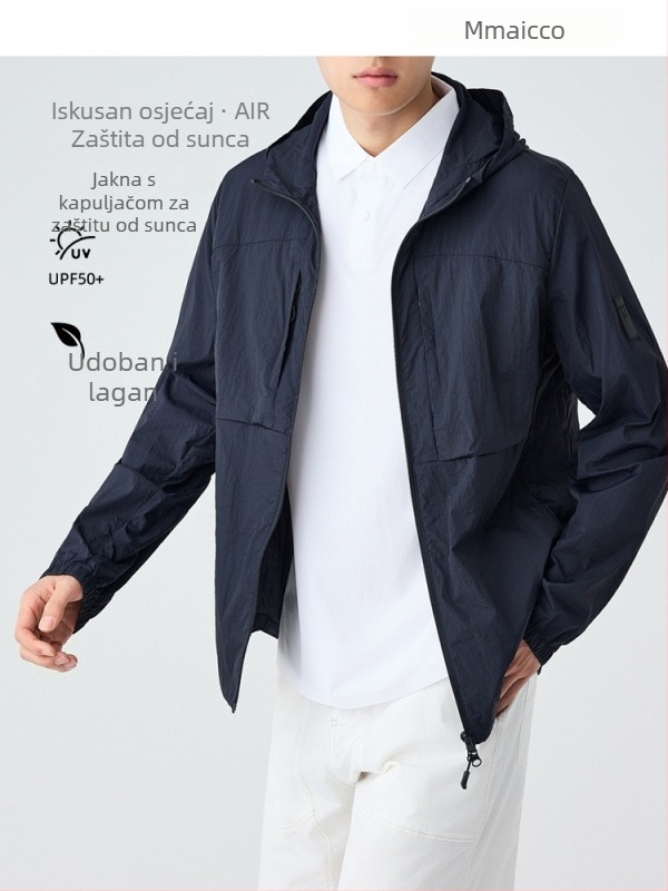 Muška jakna s kapuljačom i više džepova, lagana najlonsko-mješavina, UPF50+, zatvarač