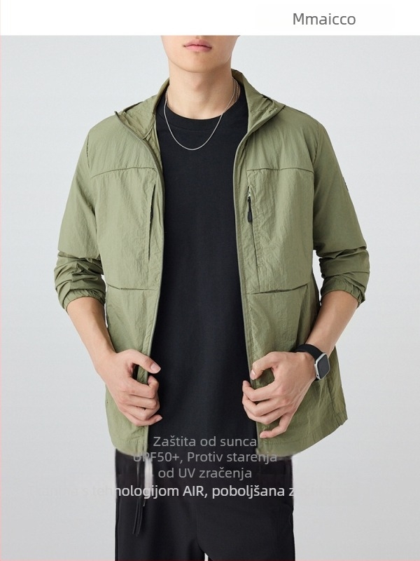Muška jakna s kapuljačom i više džepova, lagana najlonsko-mješavina, UPF50+, zatvarač