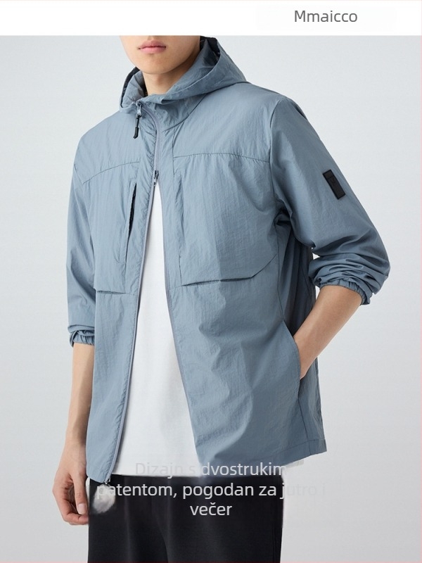 Muška jakna s kapuljačom i više džepova, lagana najlonsko-mješavina, UPF50+, zatvarač