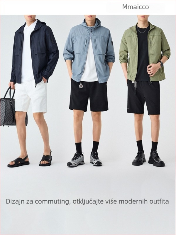 Muška jakna s kapuljačom i više džepova, lagana najlonsko-mješavina, UPF50+, zatvarač