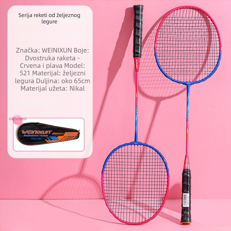 Set reketa za badminton – 2 komada sa futrolom, okvir od željezne zliatine, težina 95–100 g, držač G3, srednja tvrdoća osovine
