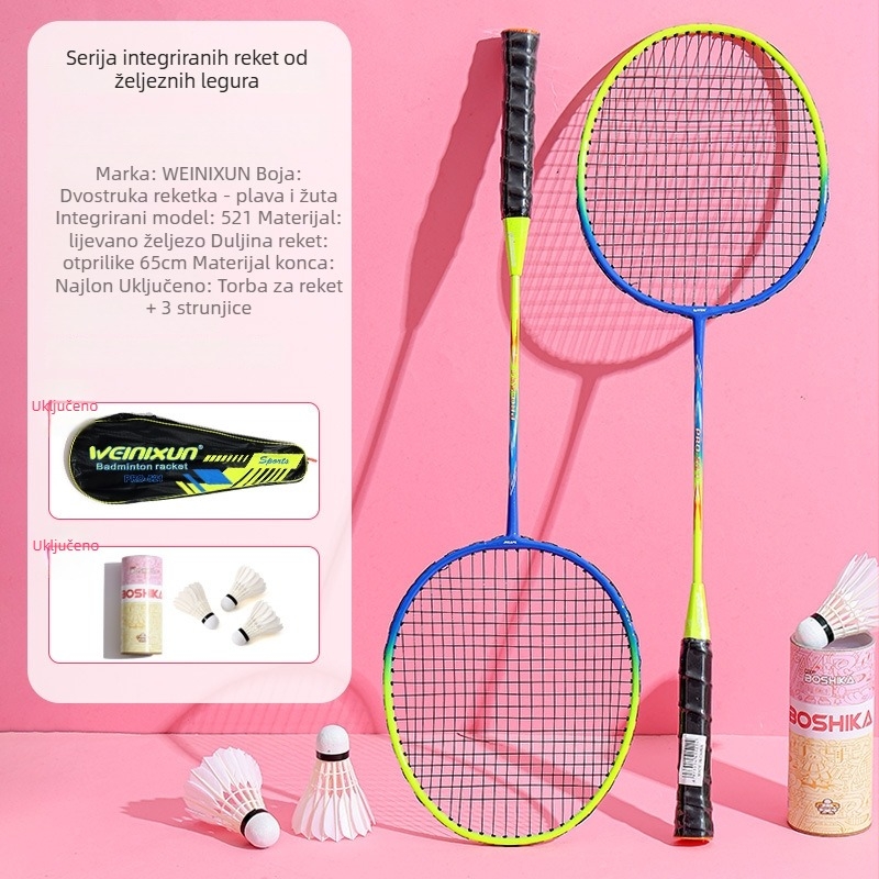 Set reketa za badminton – 2 komada sa futrolom, okvir od željezne zliatine, težina 95–100 g, držač G3, srednja tvrdoća osovine