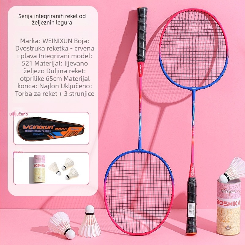 Set reketa za badminton – 2 komada sa futrolom, okvir od željezne zliatine, težina 95–100 g, držač G3, srednja tvrdoća osovine