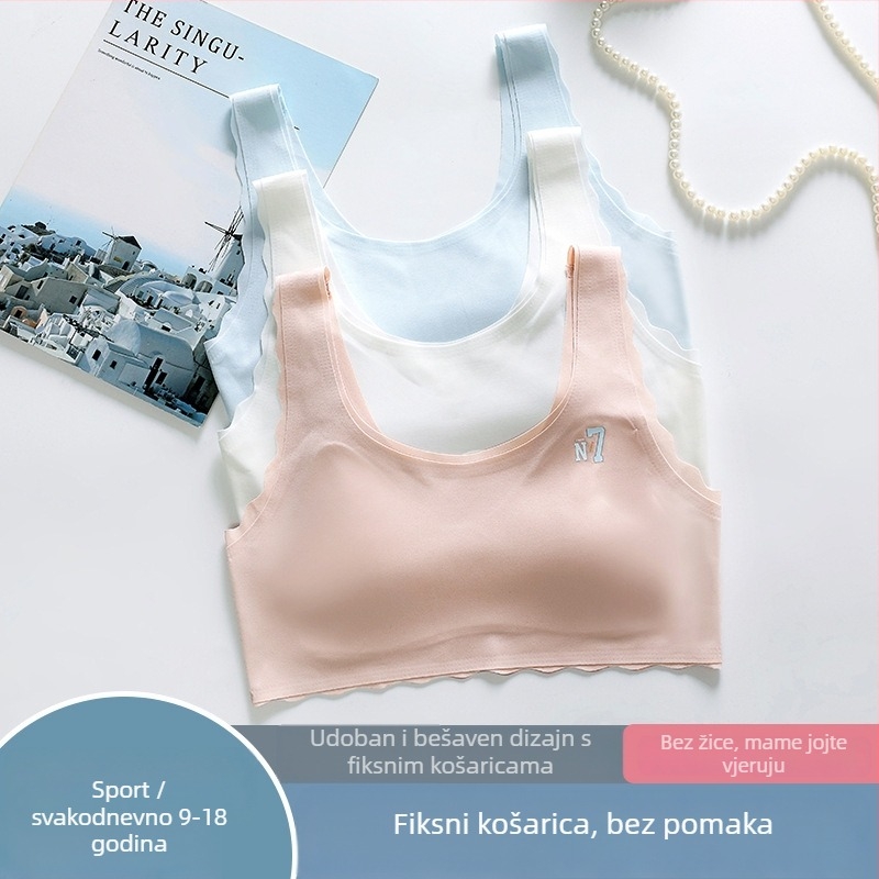 Naylon grudnjak za tinejdžerice s punim košaricama, ultra-tanki oblikovani košarice od pamuka, podstava od spandexa, fiksirane dvostruke naramenice