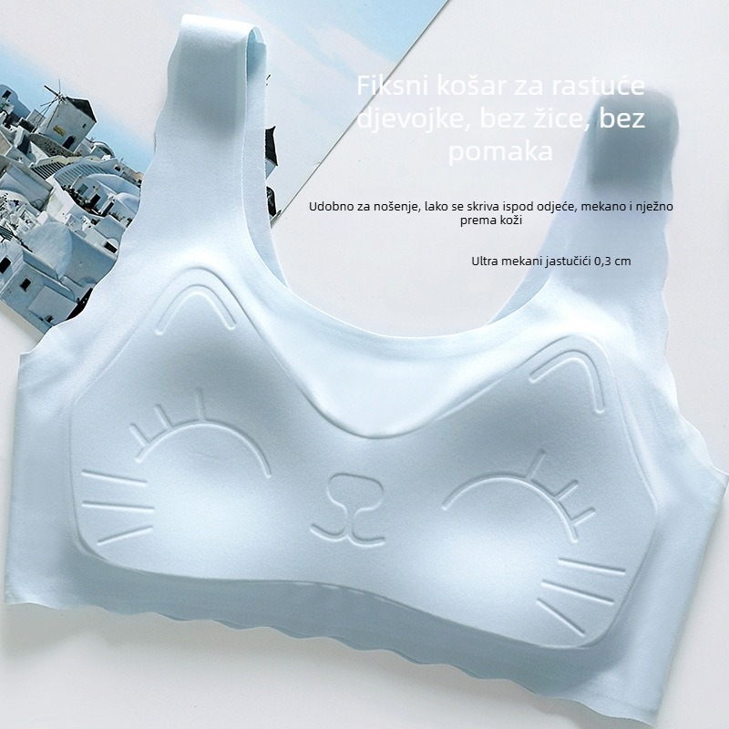 Naylon grudnjak za tinejdžerice s punim košaricama, ultra-tanki oblikovani košarice od pamuka, podstava od spandexa, fiksirane dvostruke naramenice