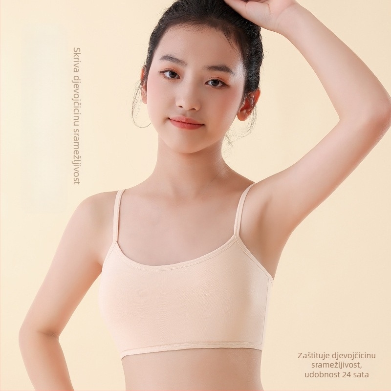 Dječja pamukasta grudnjica u stilu veste, pune košarice, tanke oblikovane košarice, fiksni dvostruki naramenice, prozračna i udobna