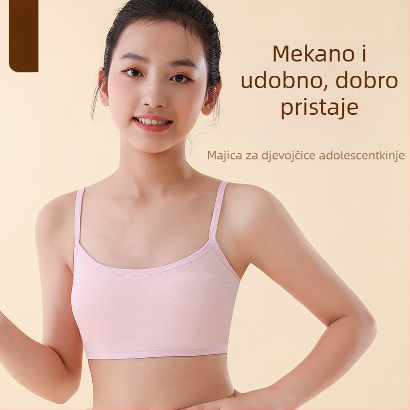Dječja pamukasta grudnjica u stilu veste, pune košarice, tanke oblikovane košarice, fiksni dvostruki naramenice, prozračna i udobna