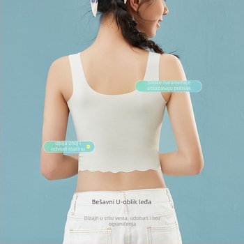 Bešavni grudnjak za djevojčice u razvoju, stil prsluka, Ice Silk tkanina, glavni materijal najlon, podstava od Spandexa, pune čašice, tanak oblik, čvrste dvostruke naramenice, prozračno i udobno