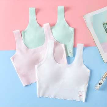 Bešavni grudnjak za djevojčice u razvoju, stil prsluka, Ice Silk tkanina, glavni materijal najlon, podstava od Spandexa, pune čašice, tanak oblik, čvrste dvostruke naramenice, prozračno i udobno