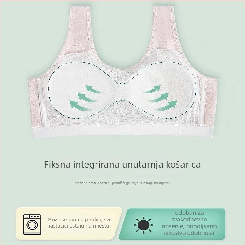 Dječja pamukasta sportska vesta s punim košaricama, tanki model, prozračan leđa, čvrste dvostruke naramenice, za uzrast 12–15