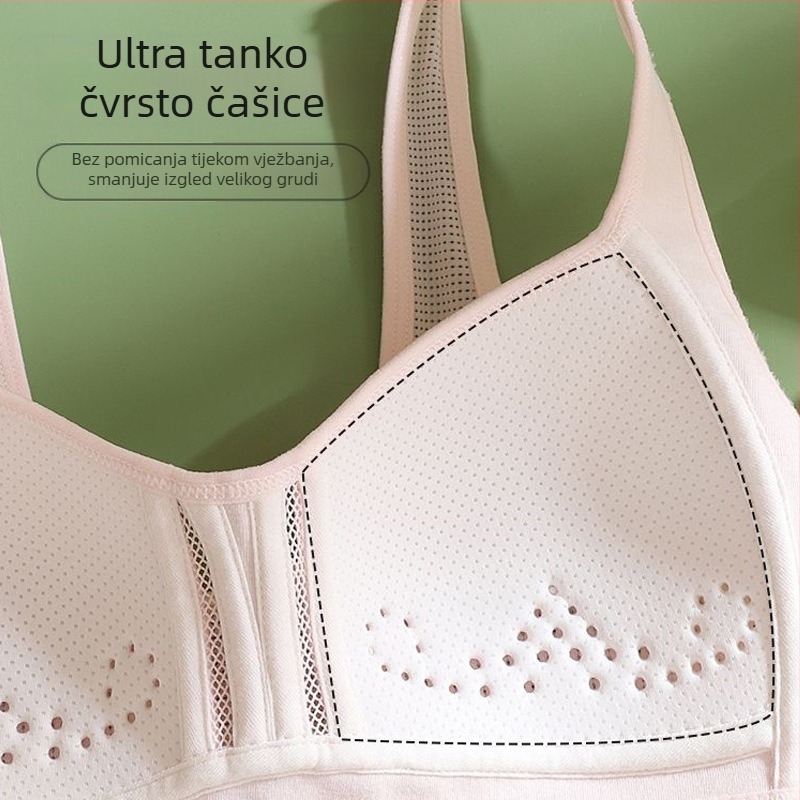 Športski grudnjak-vest za tinejdžerice (12–15) – najlon, podstava od pamuka 90–95%, puni košarica s ultratankim oblikovnim košarom, čvrsti dvostruki kaiševi, prozračan